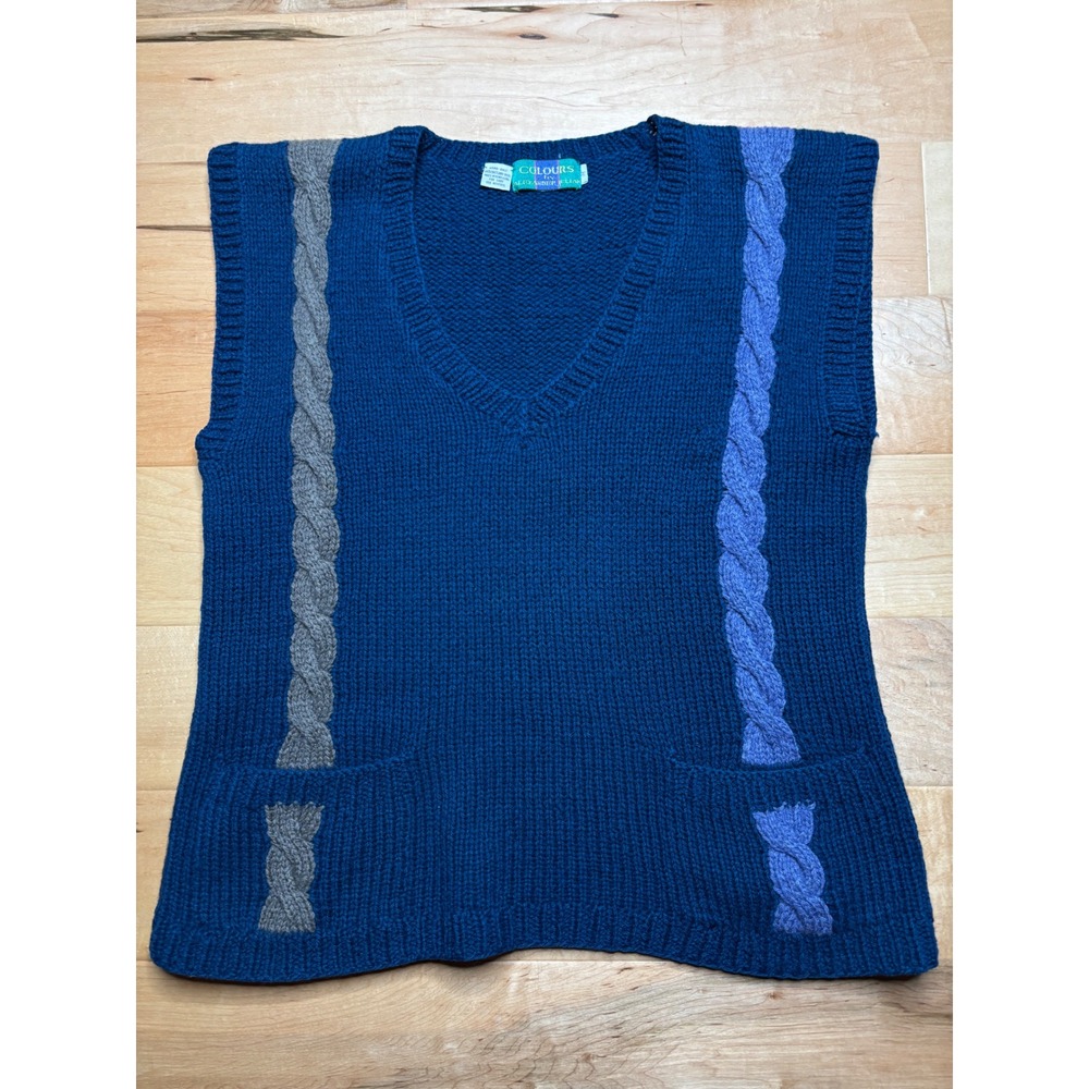 Vtg Colours by Alexander Julian Sweater Vest Men M Blue Shetland Wool Hand Knit